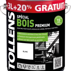 Castorama Peinture Bois Extérieur Premium Blanc Tollens 3L + 20% Gratuit