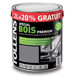 Castorama Peinture Bois Extérieur Premium Gris Anthracite Tollens 2L + 20% Gratuit